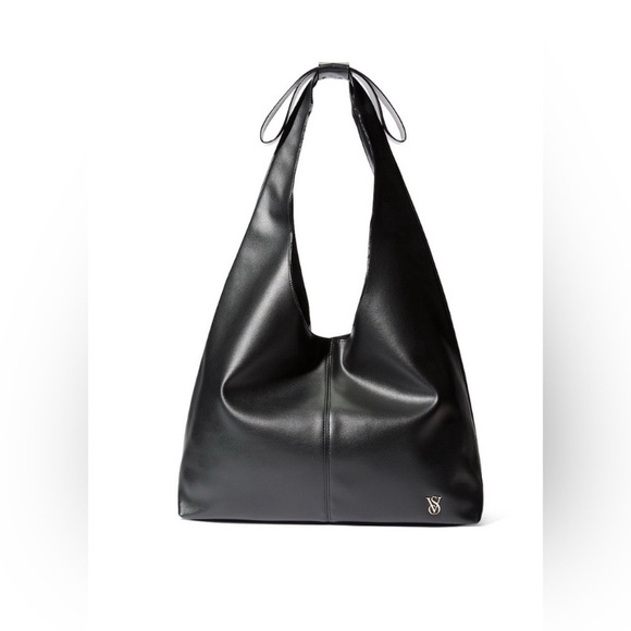 NWT Victoria Secret Black Faux Leather Tote with Bow Handle - Picture 3 of 6